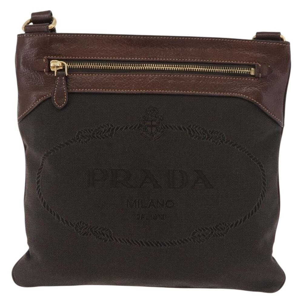 Prada Canvas Shoulder Bag Brown